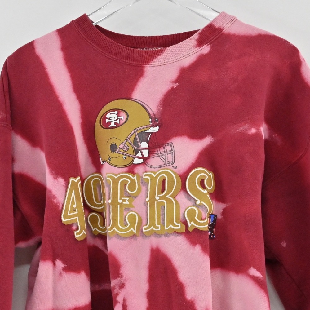 Vintage San Francisco 49ers Tie Dye Sweatshirt Womens Size L Red Jumper 90s NFL - Picture 6 of 8